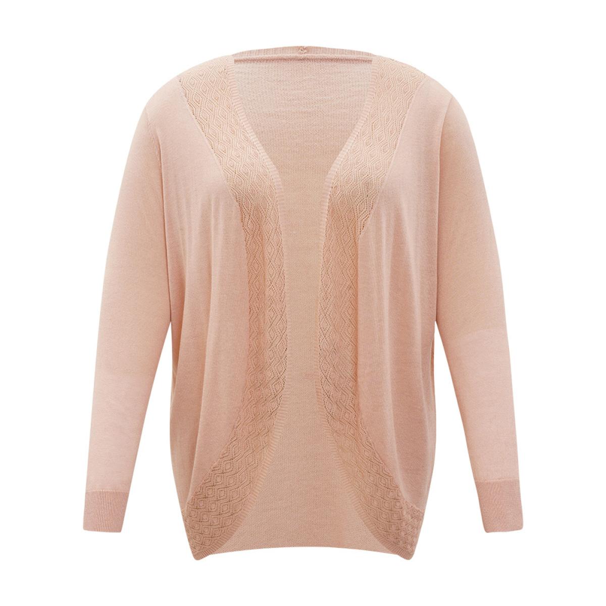 Plus Size Supersoft Essentials Geometric Eyelet Patchwork Arc Collar Cardigan Crepe Women Casual Loose Long Sleeve Dailywear Cardigans BloomChic 10/M Product Image