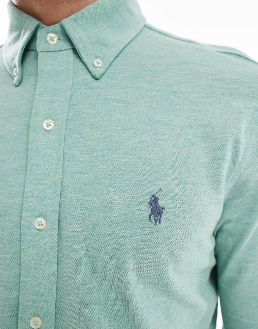 Polo Ralph Lauren icon logo pique shirt in heathered green Product Image