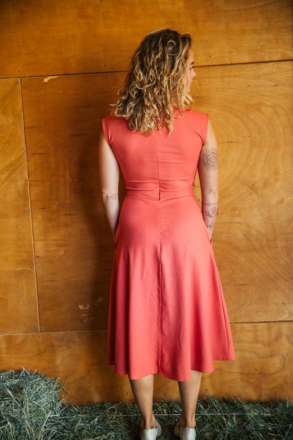 Xena Dress in Coral Linen Product Image