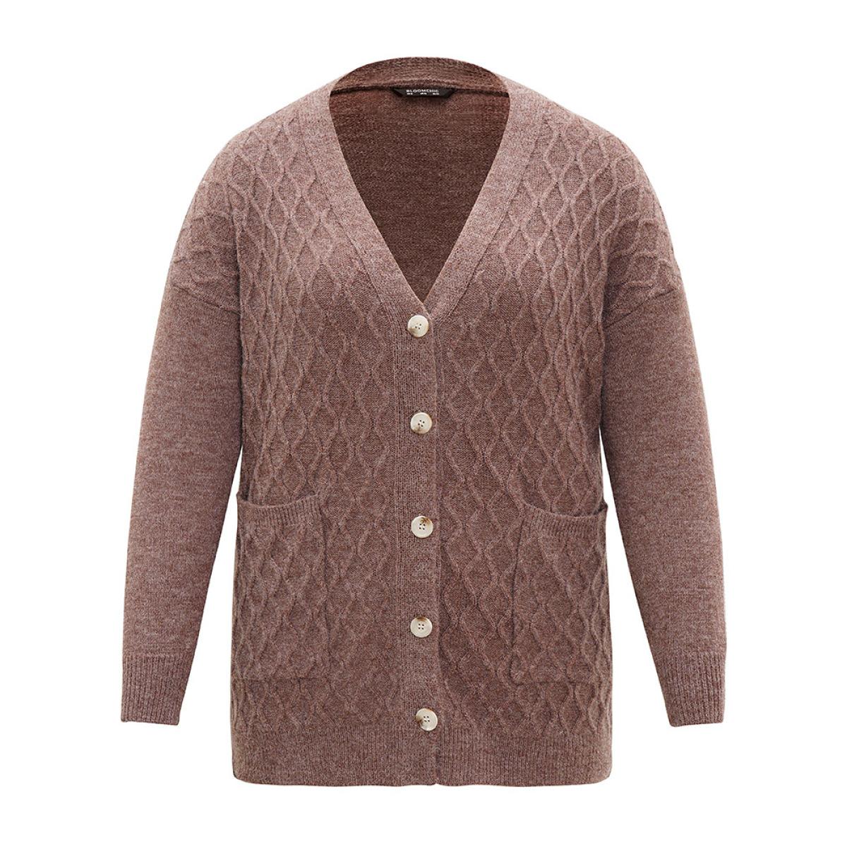 Plus Size Supersoft Essentials Heather Cable Knit Cardigan DarkBrown Women Casual Loose Long Sleeve Dailywear Cardigans BloomChic 18-20/2X Product Image