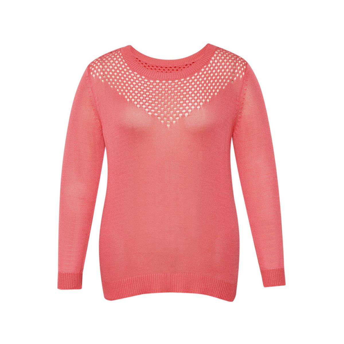 Plus Size Plain Patchwork Cut Out Round Neck Pullover Watermelon Women Casual Bodycon Long Sleeve Round Neck Everyday Pullovers BloomChic 22-24/3X Product Image