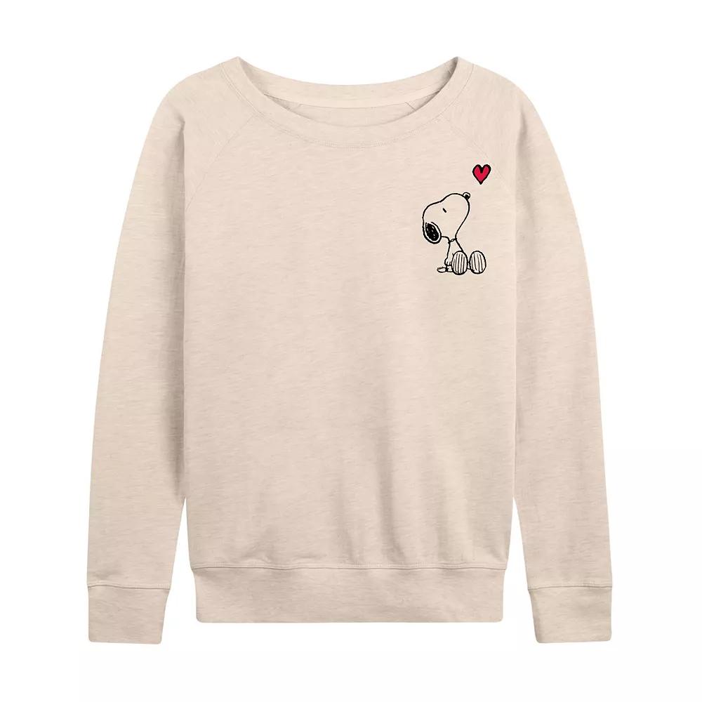 Women's Peanuts Valentines Snoopy Heart French Terry Long Sleeve Tee,  Product Image