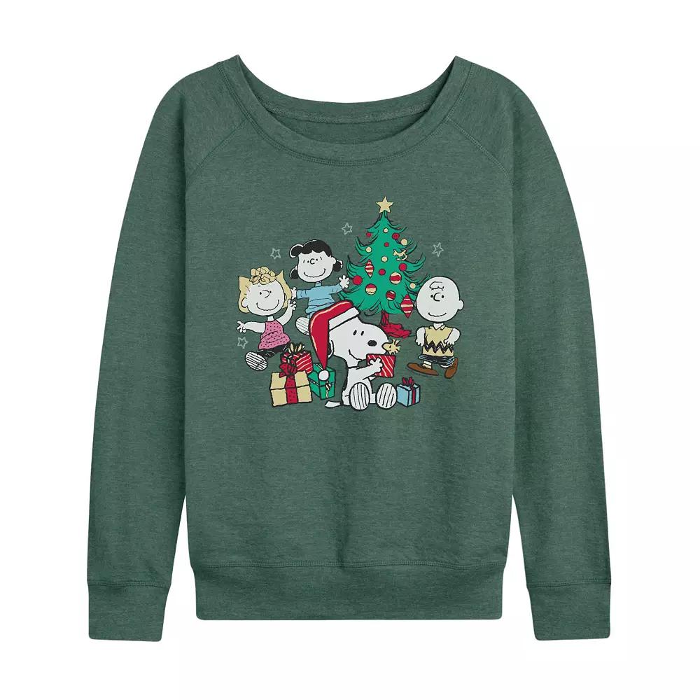 Women's Peanuts Group Christmas Tree French Terry Long Sleeve Tee,  Product Image
