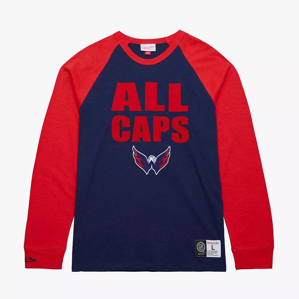 Men's Mitchell & Ness  Navy/Red Washington Capitals Legendary Slub Raglan Long Sleeve T-Shirt, Size: Large, Blue Product Image