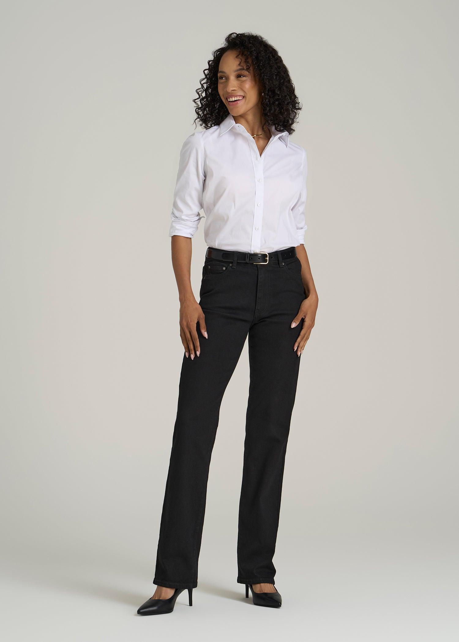 Harper High-Rise Straight Stretch Jeans for Tall Women in Black Female Product Image