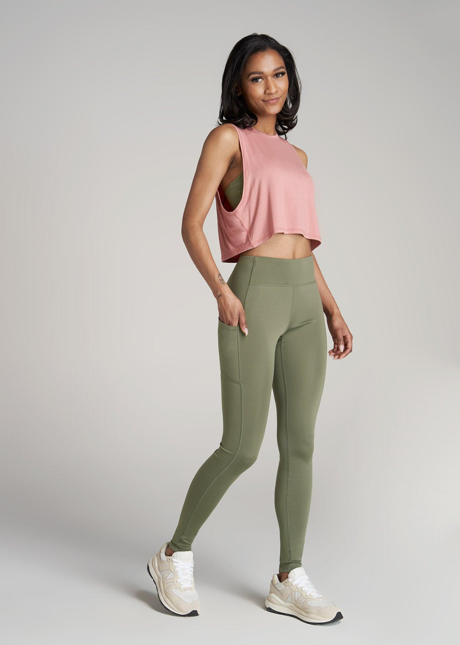 Women's Active Leggings with Pockets for Tall Women in Olive Female Product Image