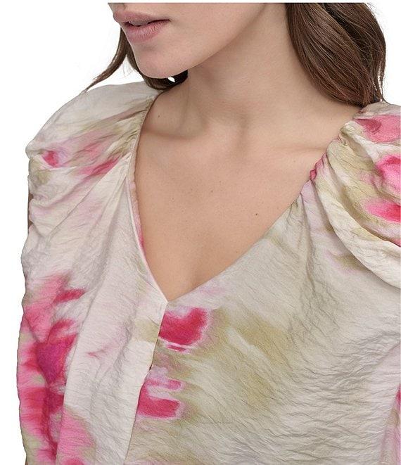 DKNY by Donna Karan Printed Rumpled Voile Bubble Top Product Image