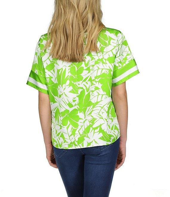 Michael Kors Tropical Palm Print Boat Neckline Short Sleeve Top Product Image