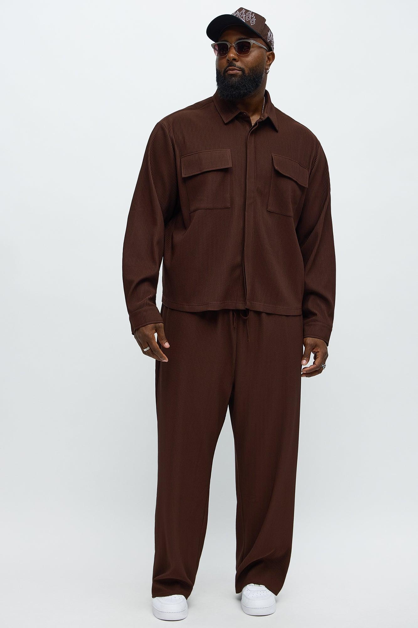 Show Up Cropped Long Sleeve Button Up Shirt - Brown Male Product Image