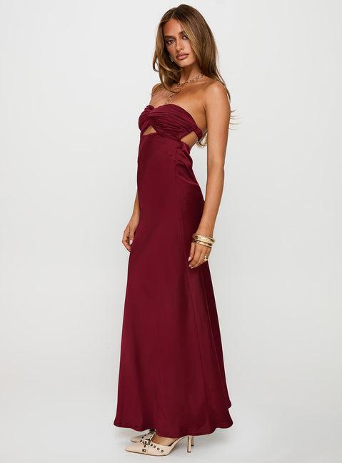 Faviola Strapless Maxi Dress Burgundy Product Image