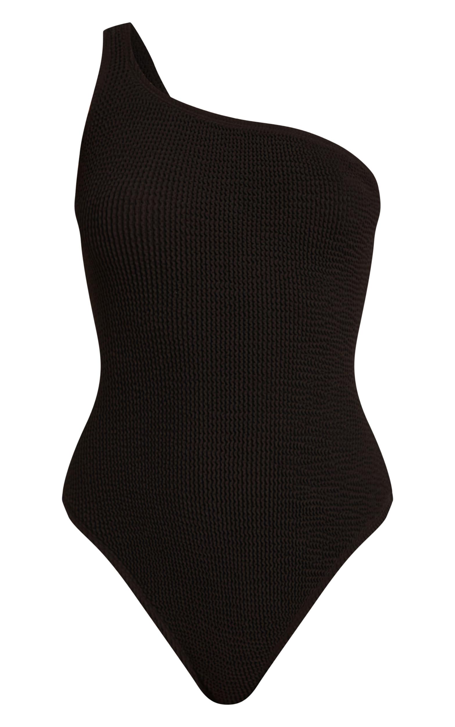 Black One Shoulder Crinkle Swimsuit Product Image