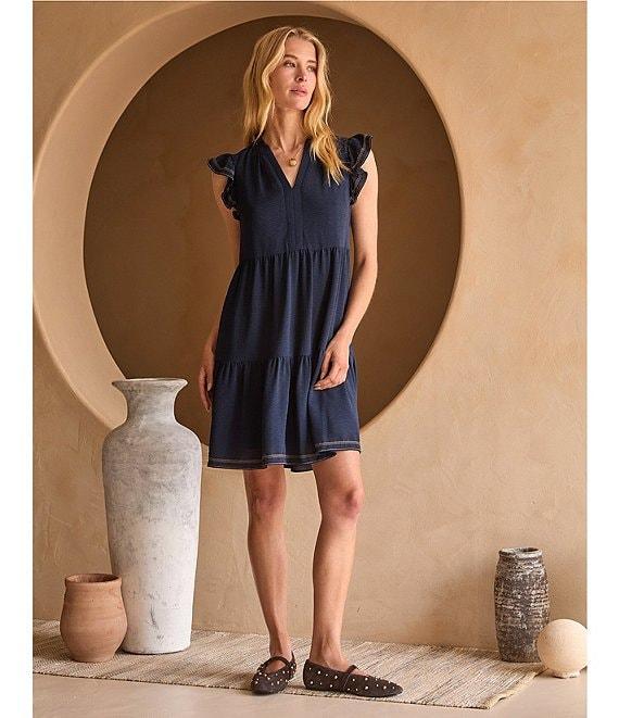 Skies Are Blue Split V-Neck Ruffle Cap Sleeve Tiered Dress Product Image