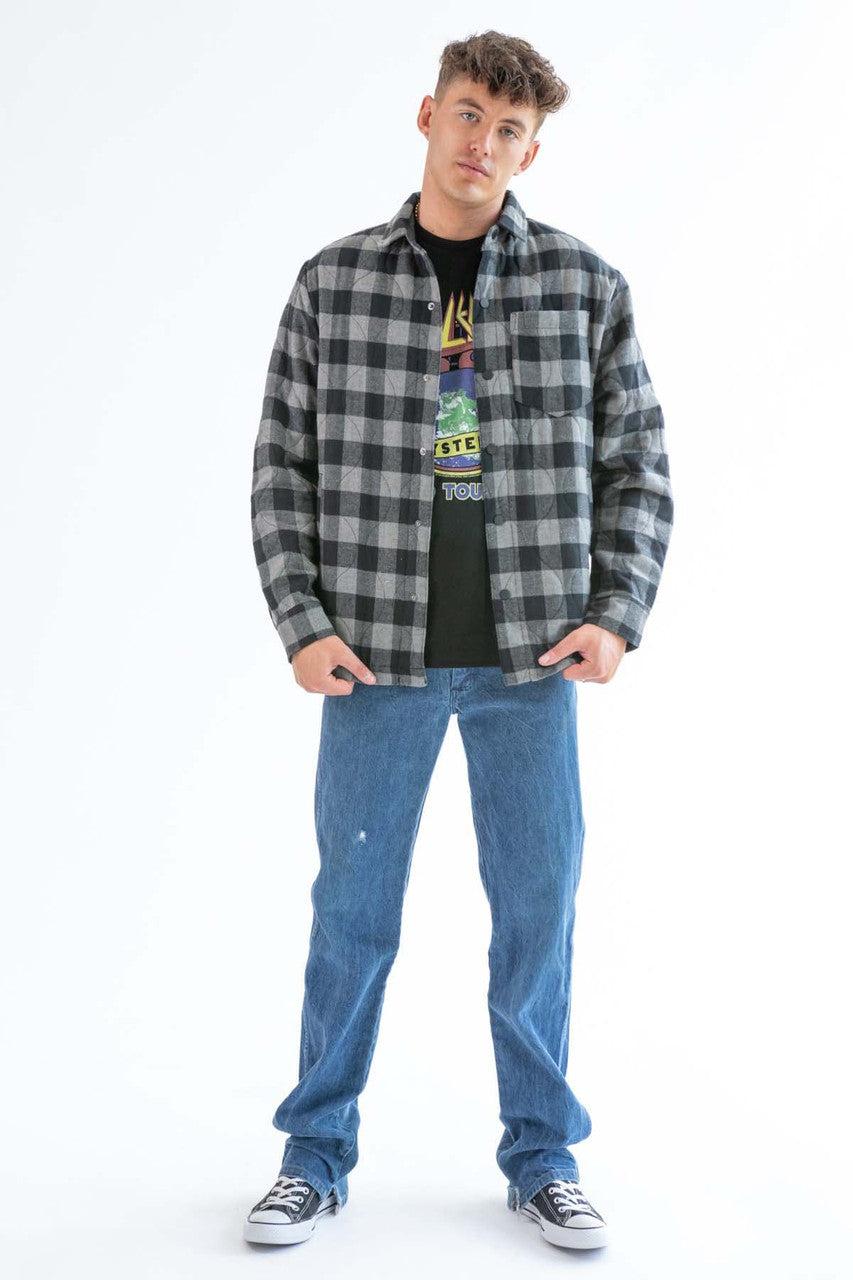 Black Quilted Plaid Shacket Product Image