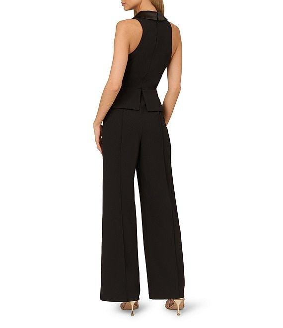 Adrianna by Adrianna Papell Crepe V-Neck Sleeveless Peplum Straight Leg Tuxedo Jumpsuit Product Image