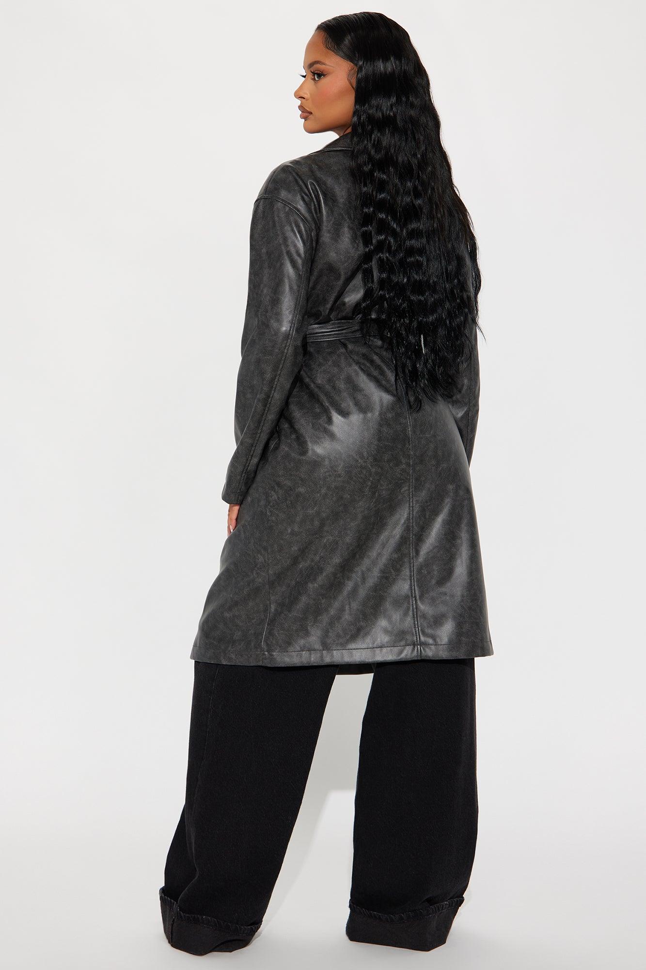 No Secrets Washed Faux Leather Trench - Charcoal Product Image