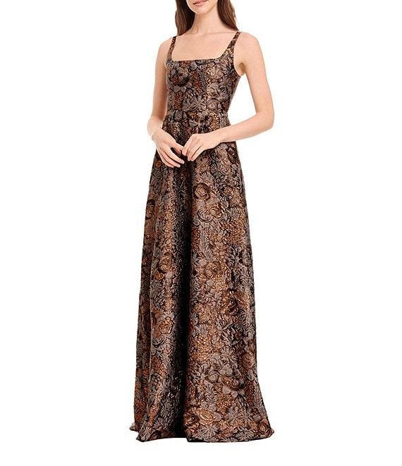 Dress the Population Vienna Metallic Pattern Square Neck A-Line Gown Product Image
