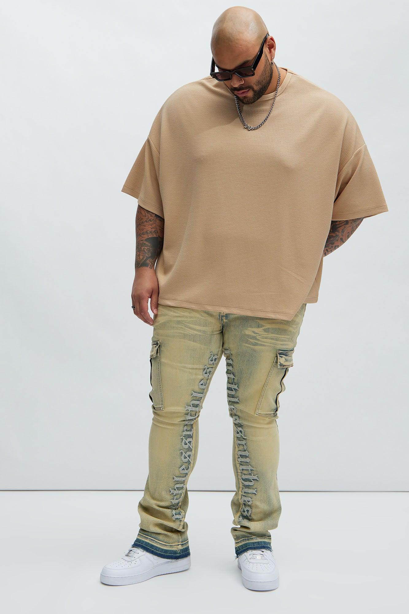 Ruthless Embroidered Stacked Skinny Cargo Flare Jeans - Vintage Blue Wash Product Image