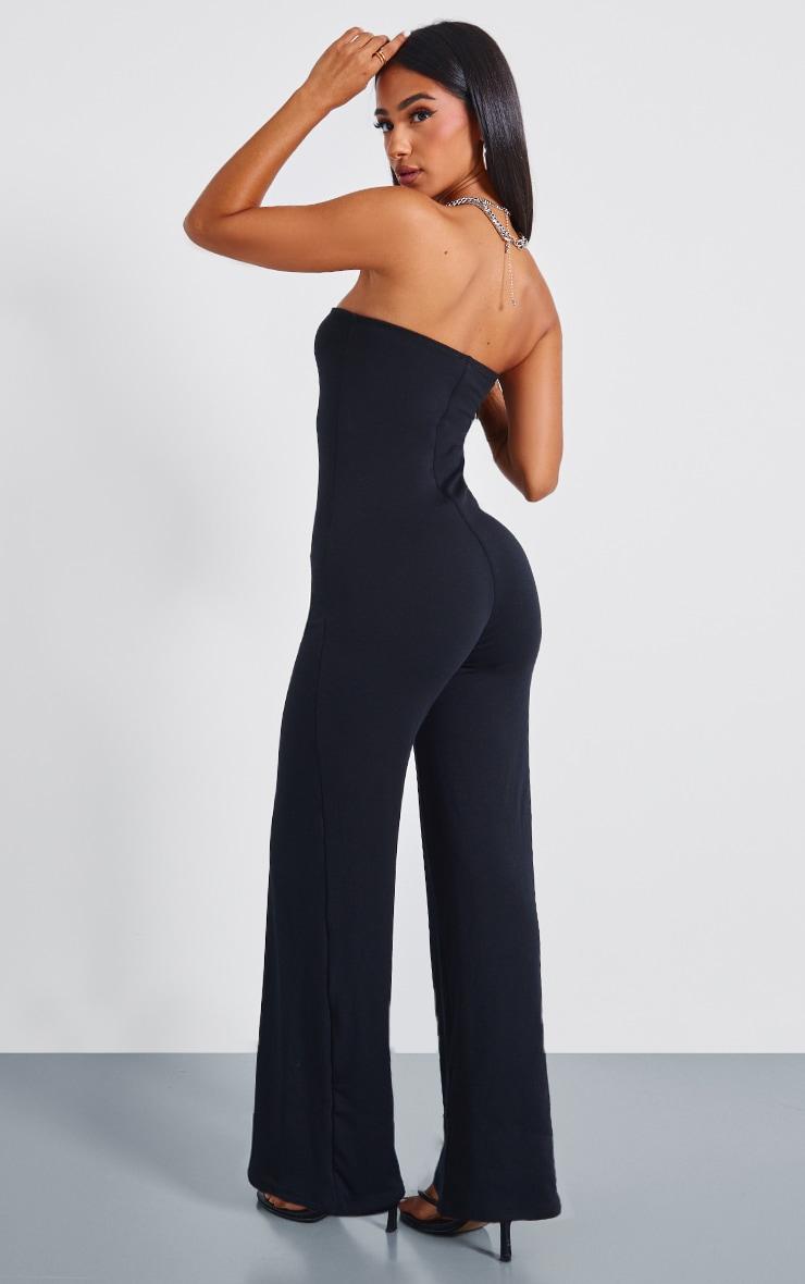 Petite Black Double Layer Jersey Bandeau Wide Leg Jumpsuit Product Image