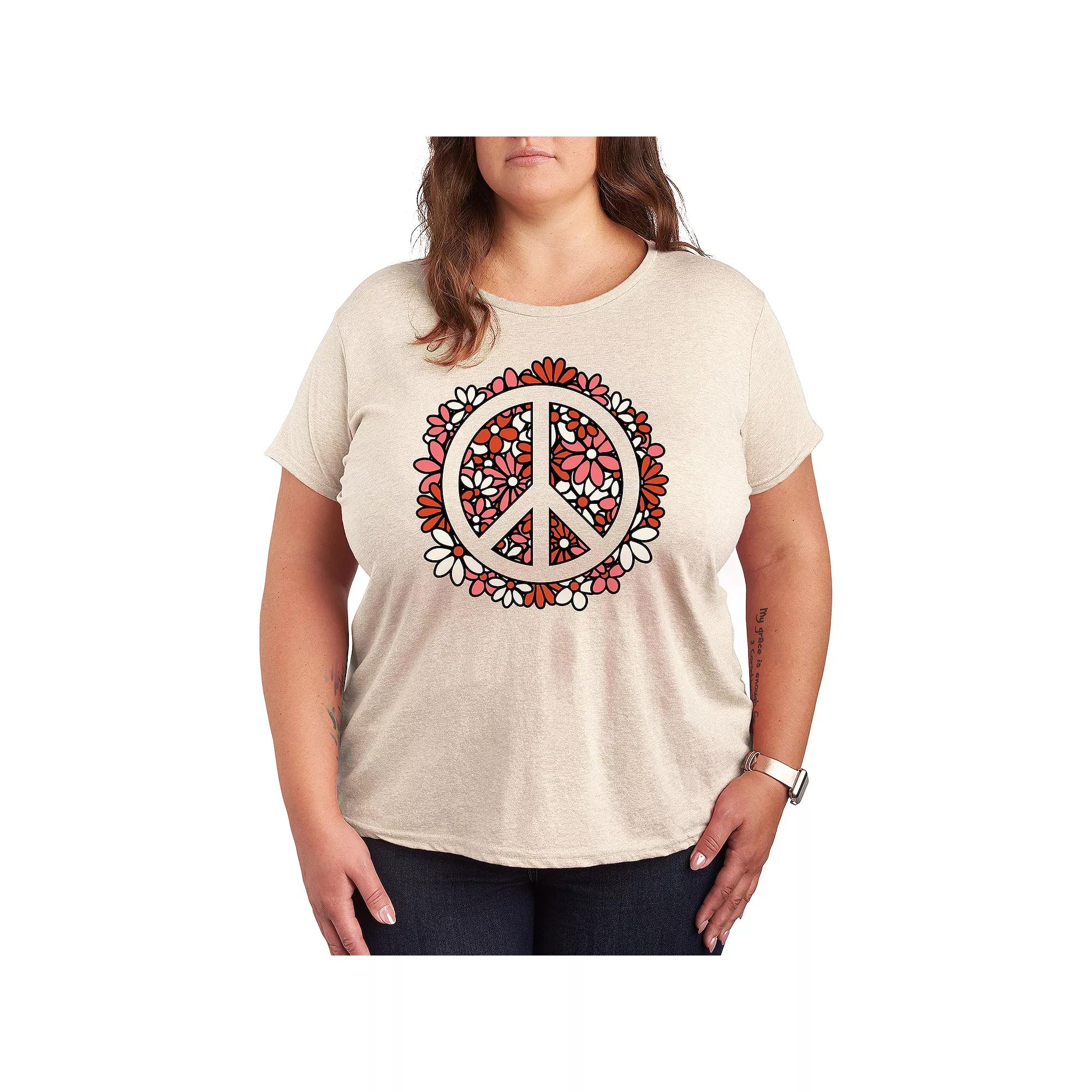 Plus Floral Peace Sign Graphic Tee, Women's,  Product Image
