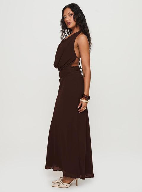 Alejandria Cowl Neck Maxi Dress Chocolate Product Image