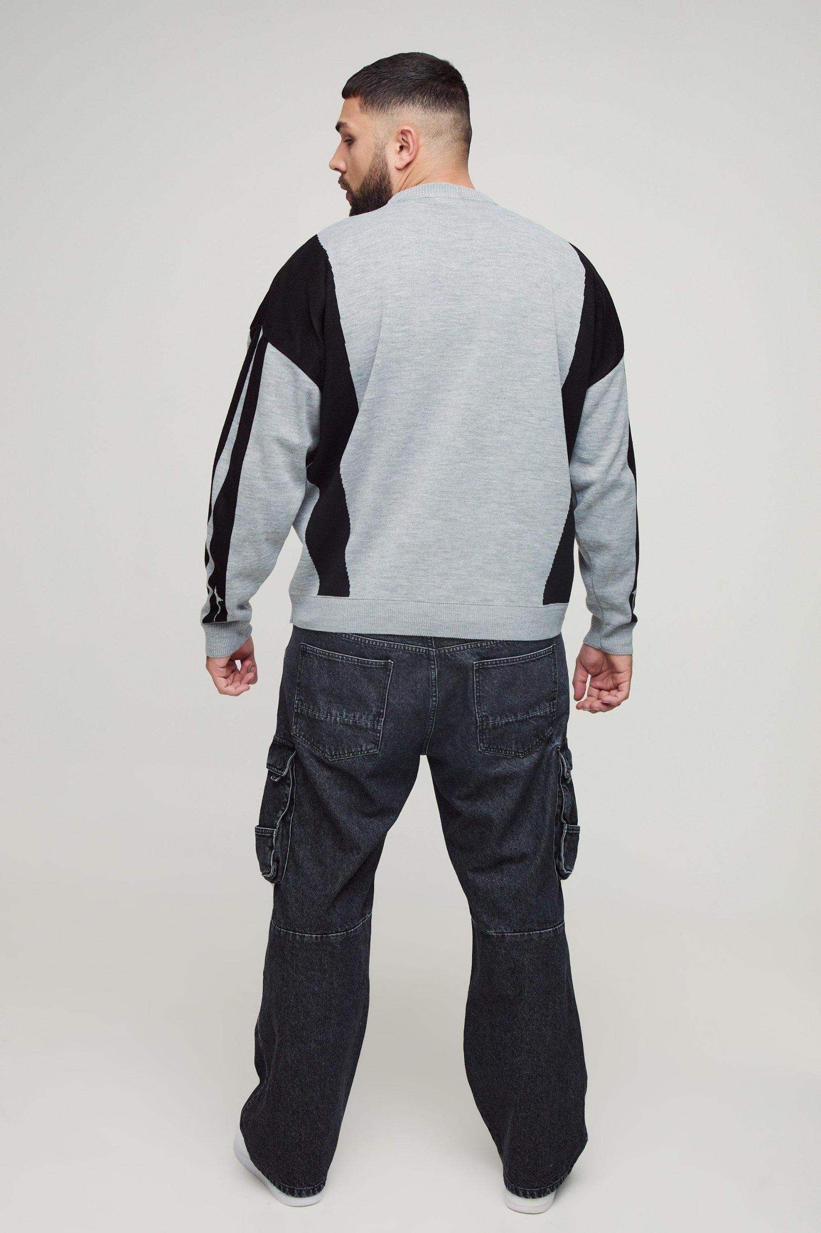 Plus Oversized Boxy Moto Sweater | boohooMAN USA Product Image