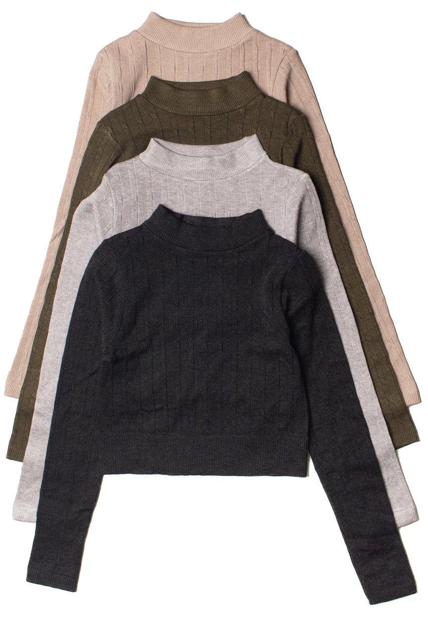 Cable Knit Mock Neck Crop Top Product Image