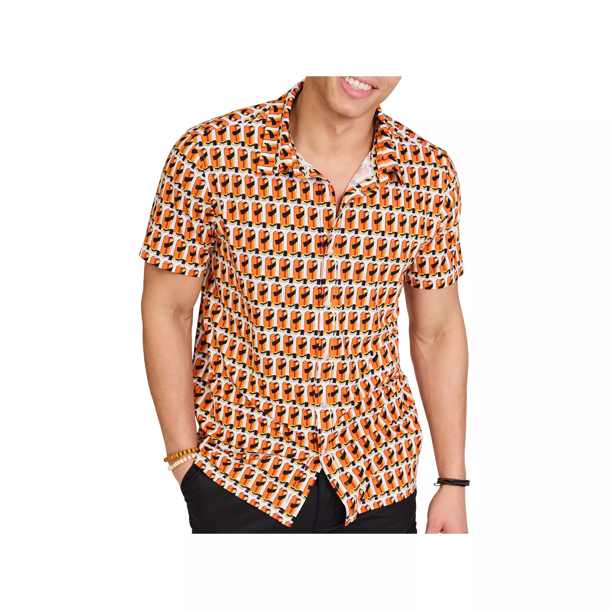 Men's WEARFIRST Short Sleeve Jersey Button Front Shirt, Size: Large, White Beer Print Product Image