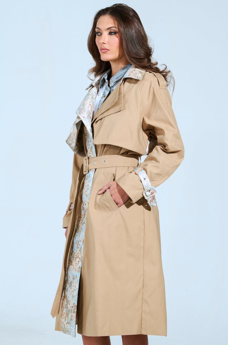 PEEKABOO BROCADE TRIM TRENCH Product Image