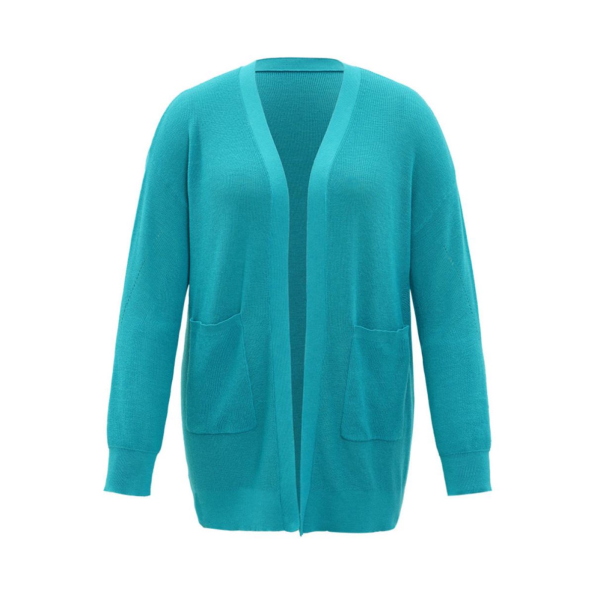 Plus Size Solid Open Front Patched Pocket Cardigan Emerald Women Casual Loose Long Sleeve Dailywear Cardigans BloomChic 12/L Product Image