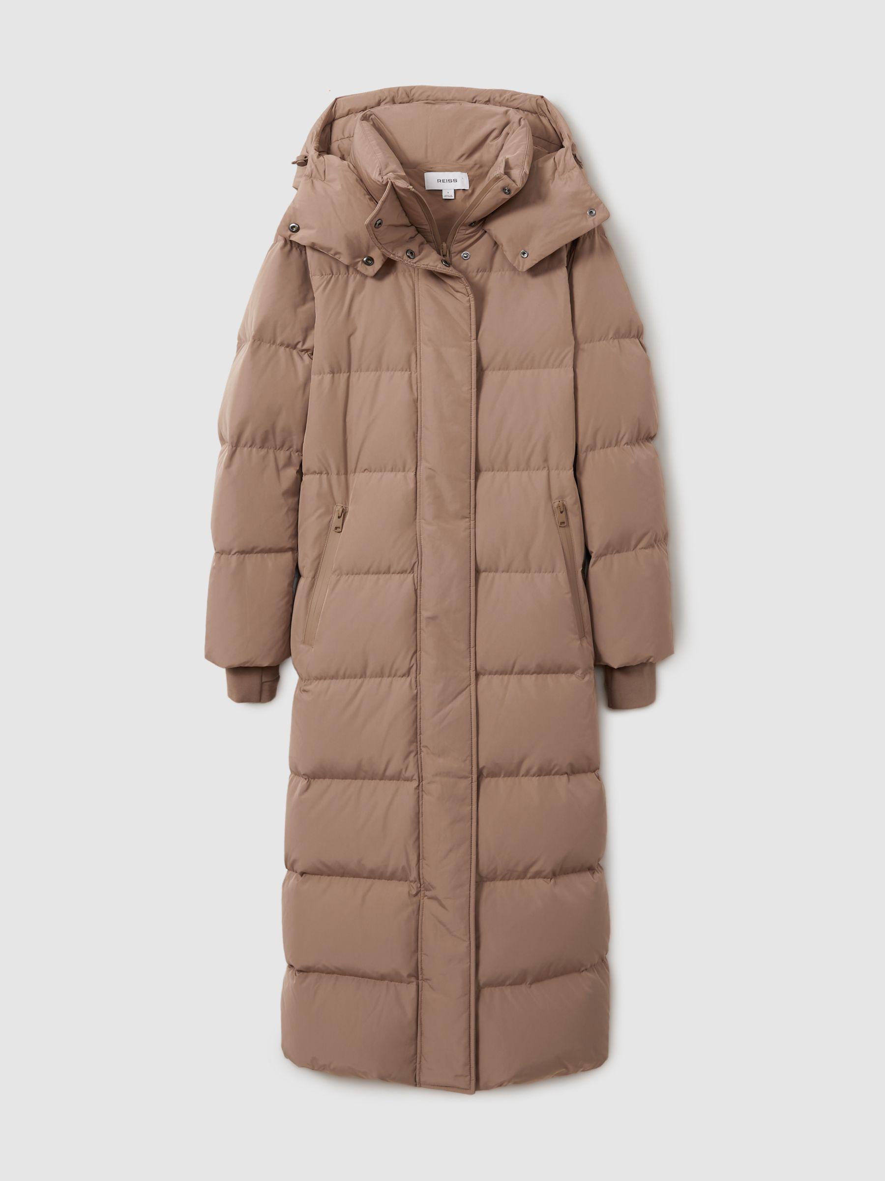 Petite Longline Hooded Puffer Coat in Mink Neutral Product Image