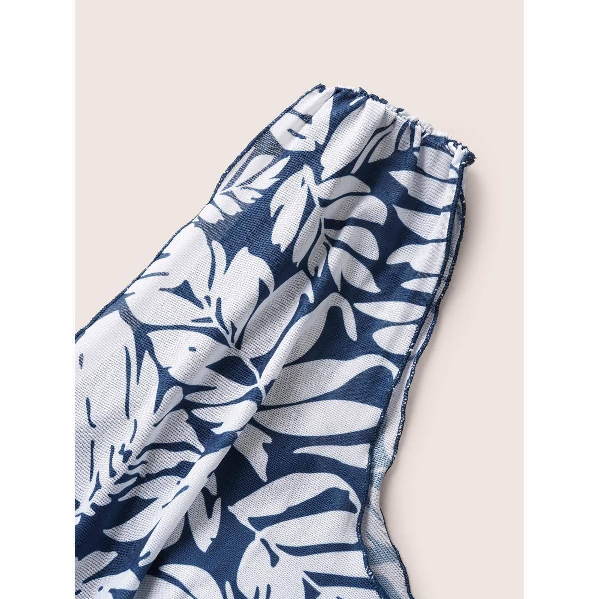 Plus Size Tropical Print V Neck Sleeveless Swim Dress Women's Swimwear Indigo Beach Bodycon V-neck High stretch Curve Swim Dresses BloomChic 10/M Product Image