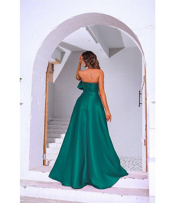 Terani Couture Strapless 3D Ruffle Front Shimmer Crepe Ballgown Product Image