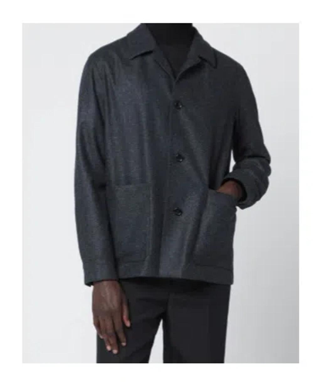 ZEGNA Wool Jacket Featuring Long Sleeves And Pockets In Blue Product Image