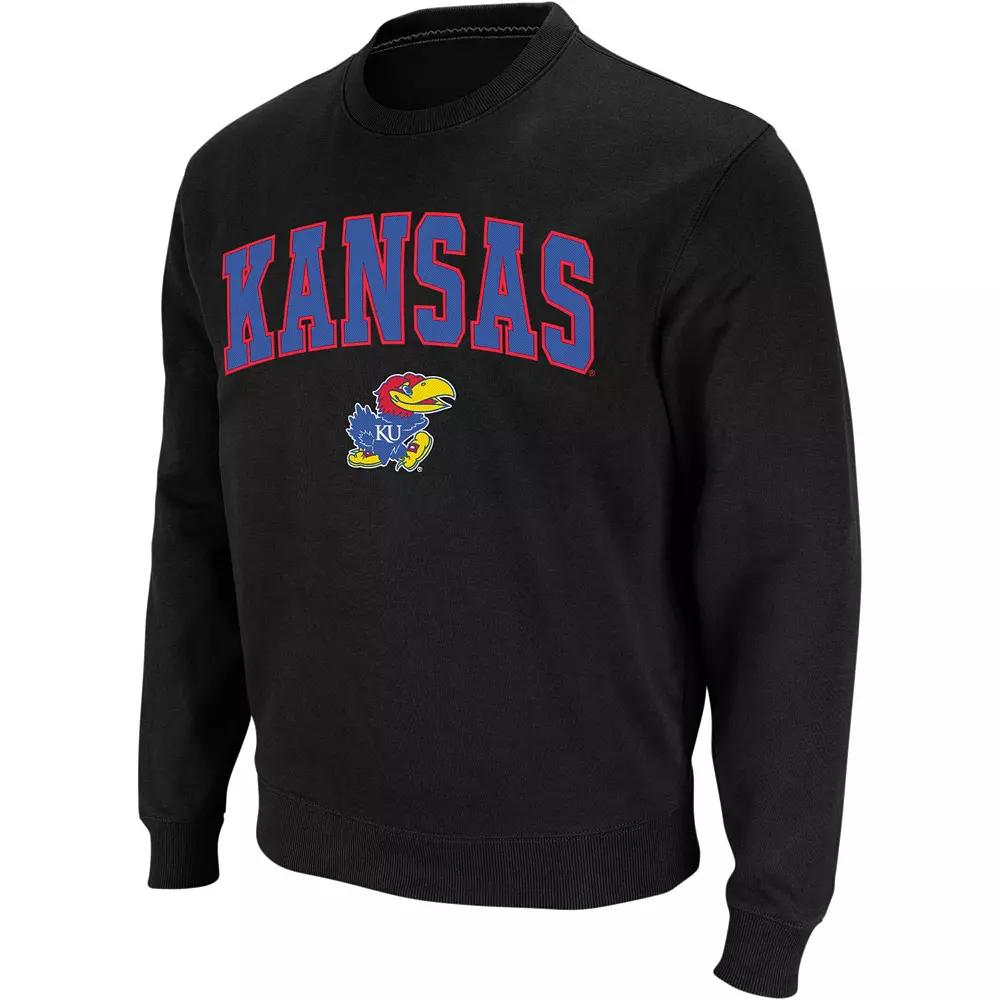 Men's Colosseum Black Kansas Jayhawks Arch & Logo Crew Neck Sweatshirt,  Product Image