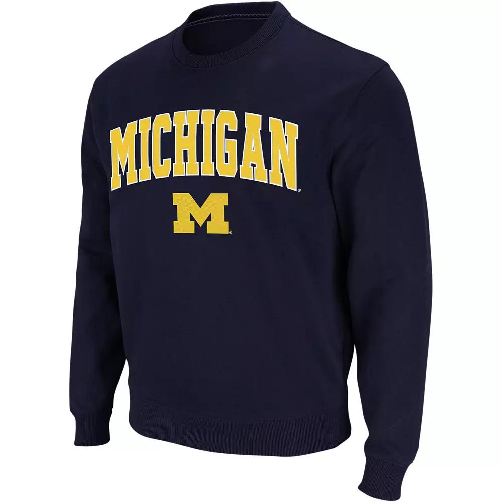 Men's Colosseum Navy Michigan Wolverines Arch & Logo Crew Neck Sweatshirt,  Product Image