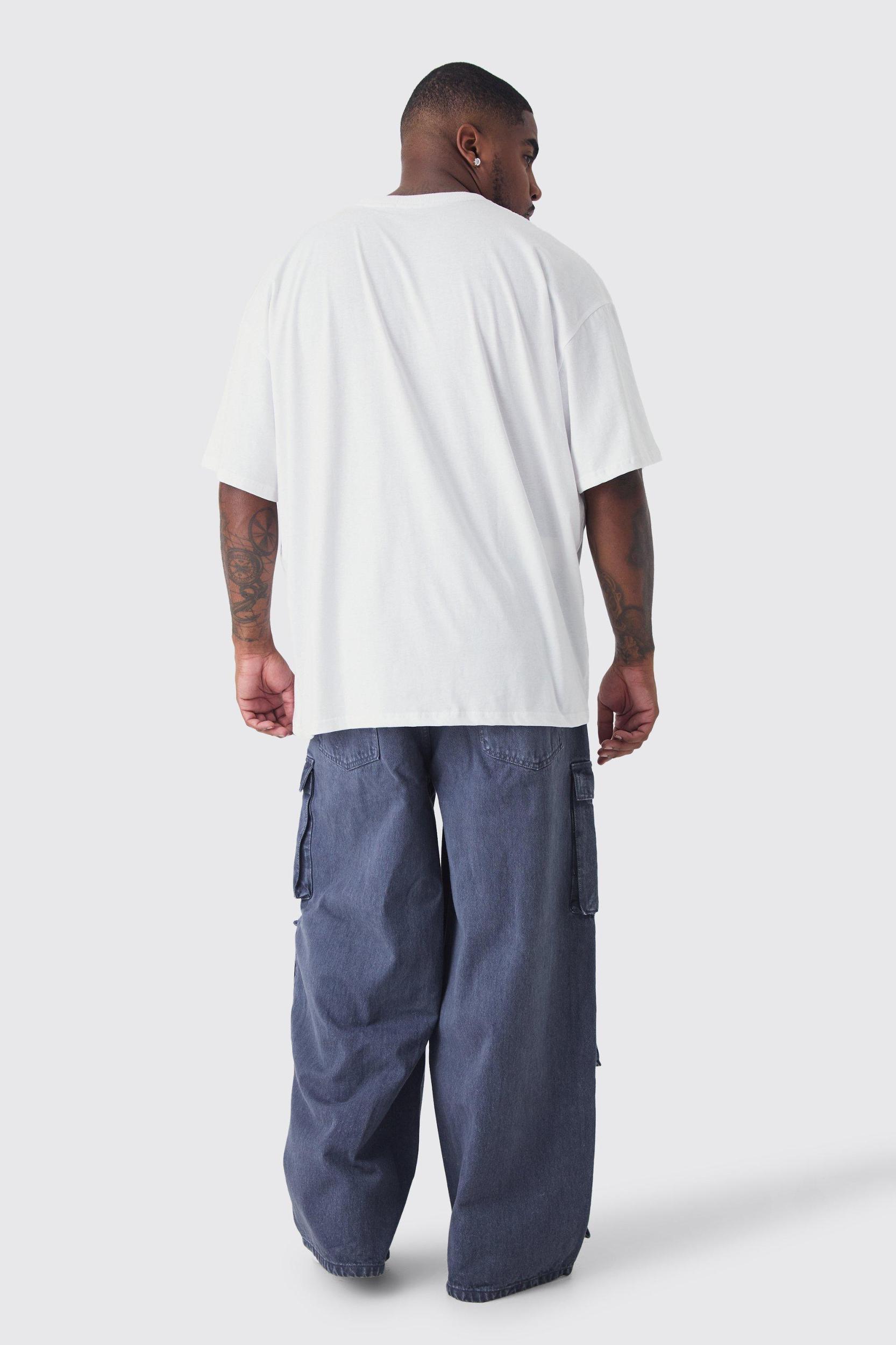 Plus Baggy Fit Washed Multi Pocket Cargo Jeans | boohooMAN USA Product Image