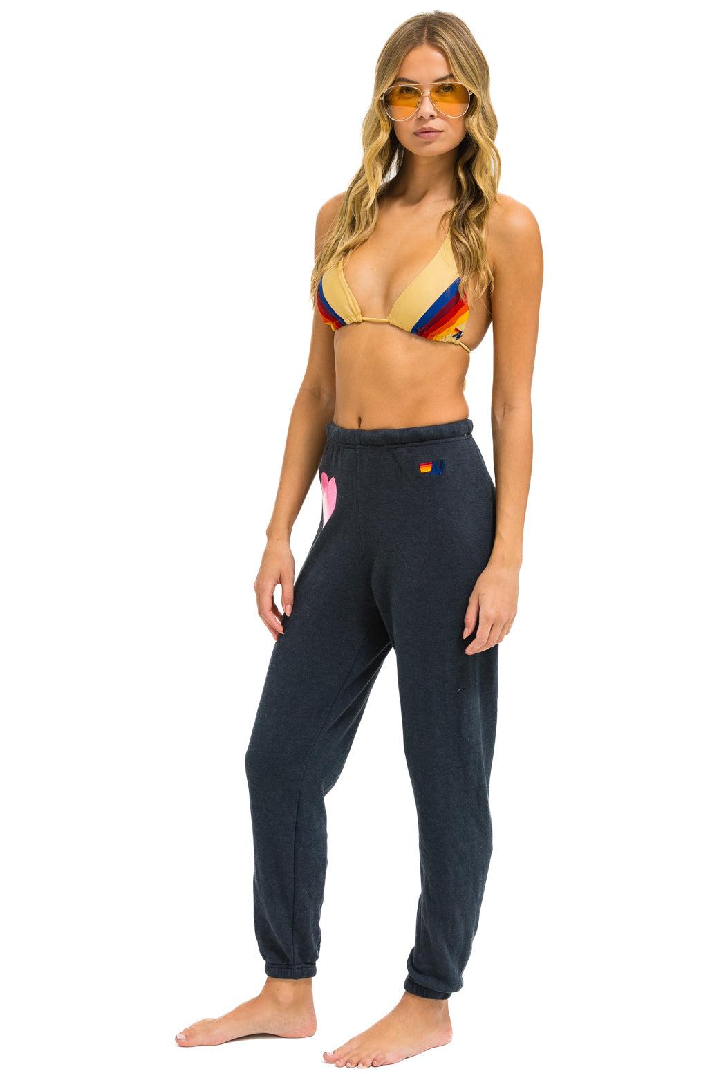 GLITTER HEART SWEATPANTS - CHARCOAL // NEON PINK Female Product Image