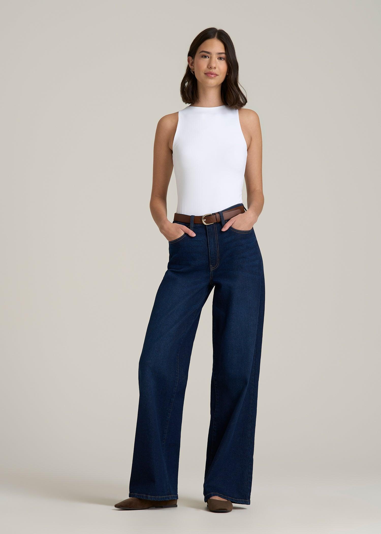 High Crewneck Sleeveless Bodysuit for Tall Women in Black Female Product Image