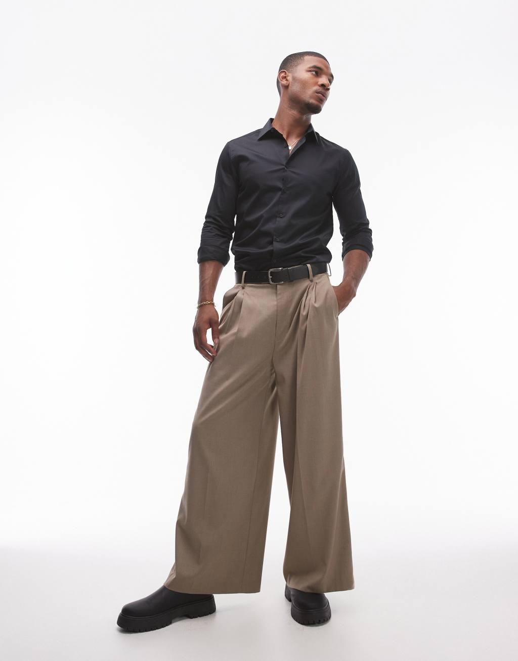 Topman long sleeve formal slim fit sateen shirt in black Product Image