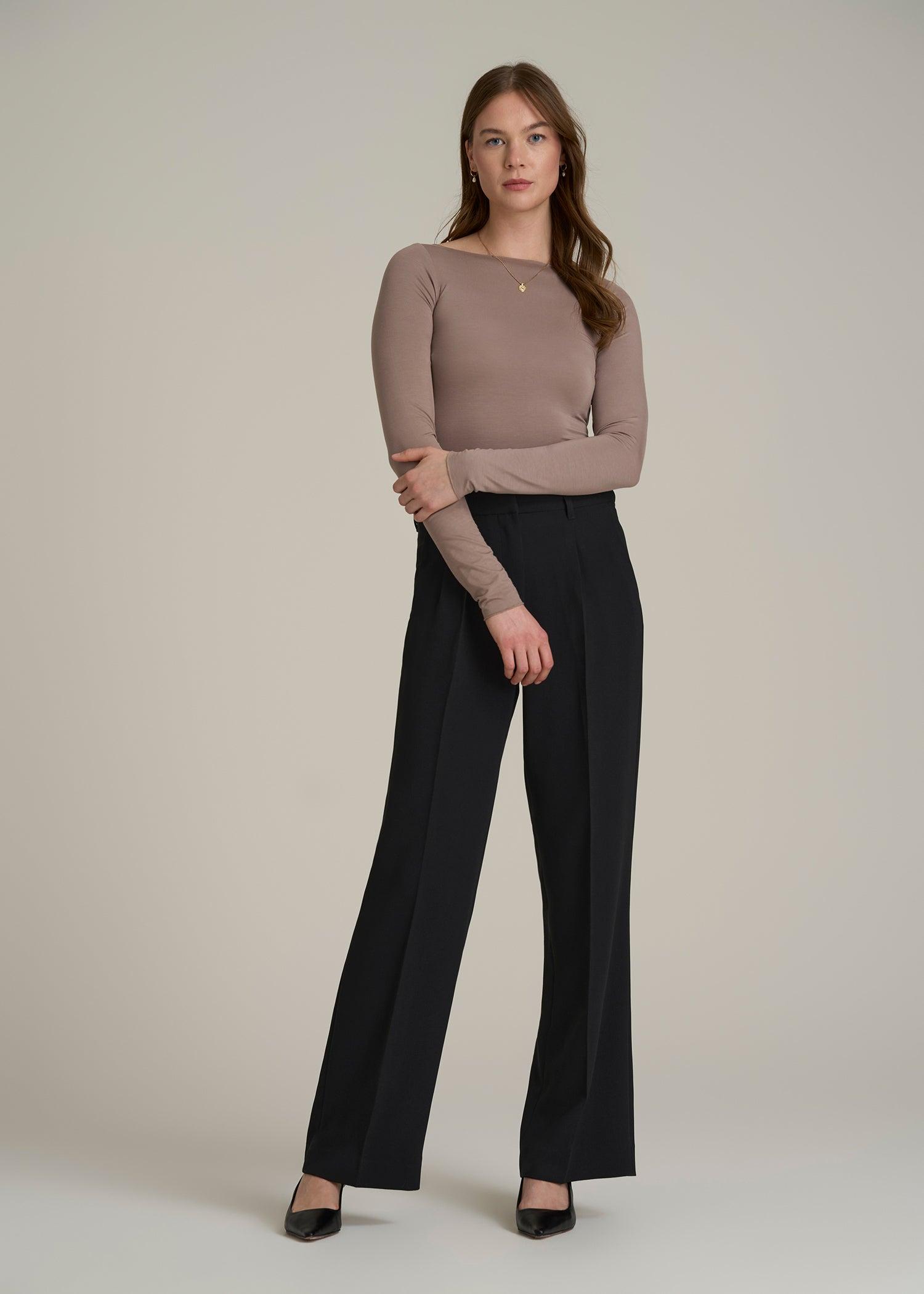 Wide Leg Pleated Dress Pants 2.0 for Tall Women in Black Female Product Image