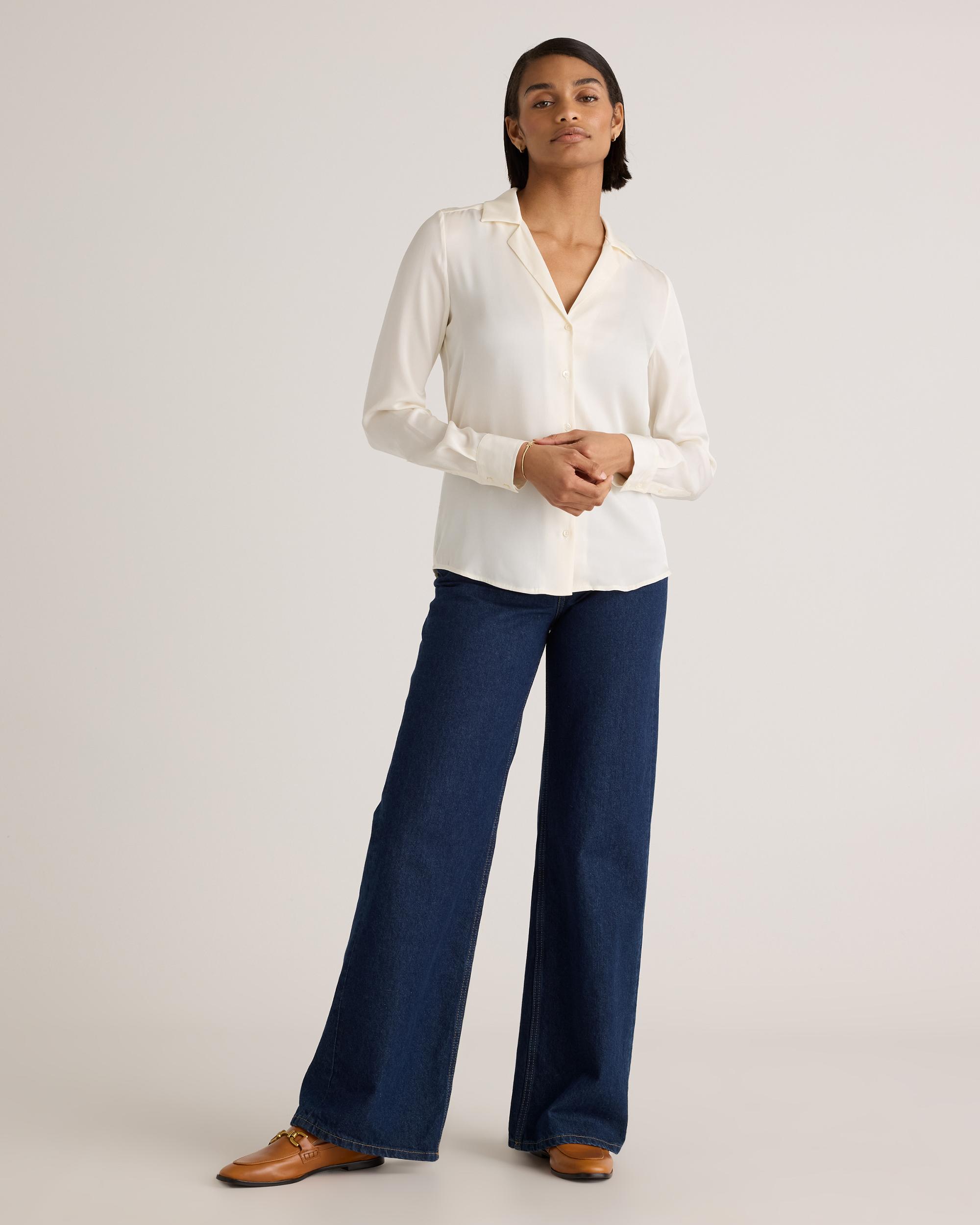 Quince | Women's 100% Washable Silk Stretch Notch Collar Blouse Size XL Product Image