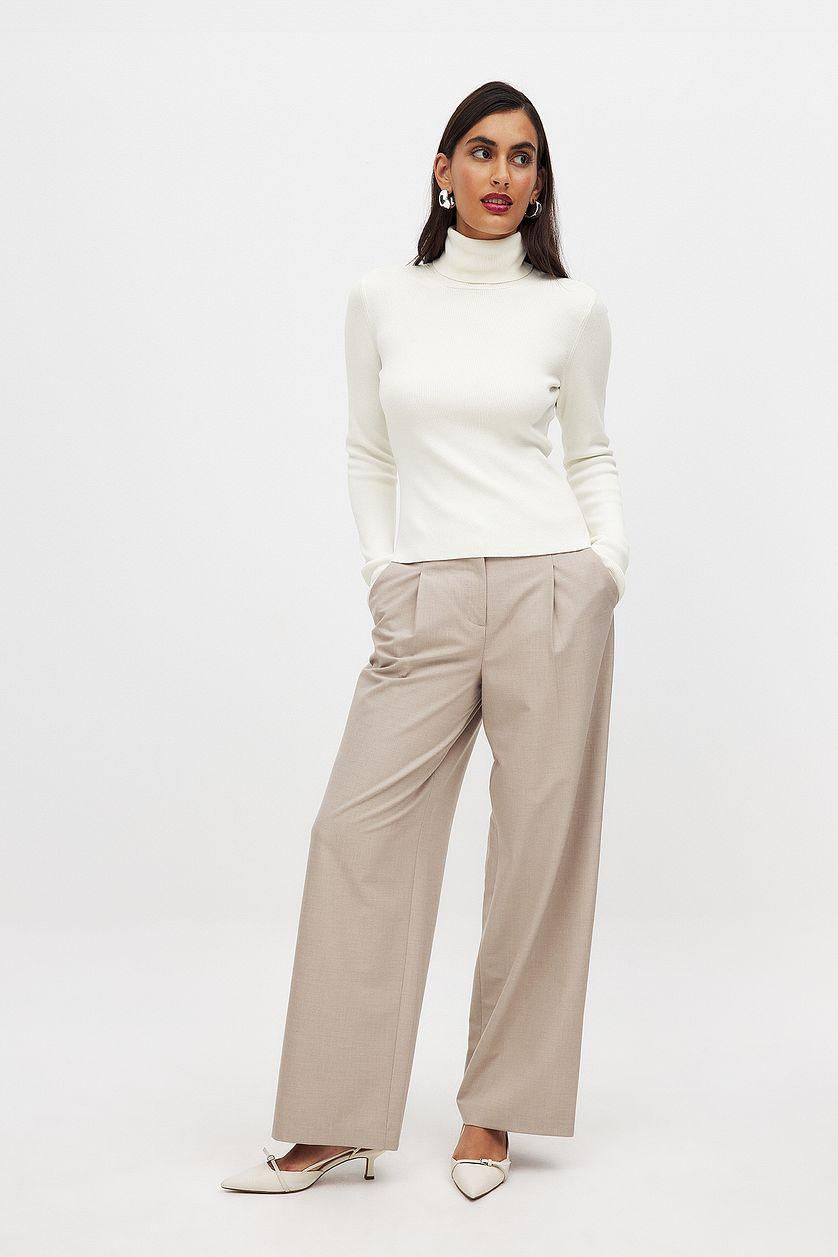 Long Sleeve Turtleneck Ribbed Knitted Top Product Image