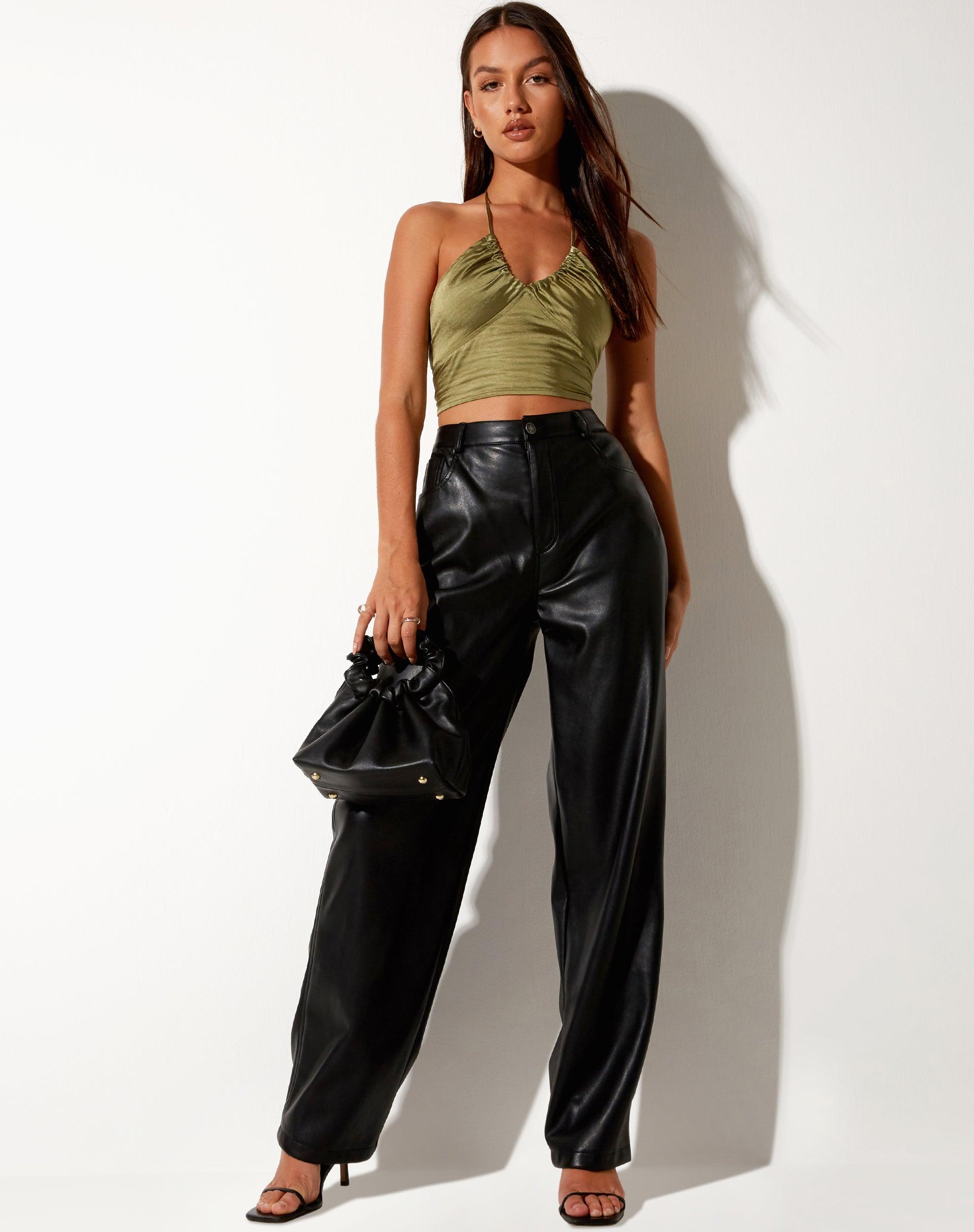 Haltri Crop Top in Satin Olive Product Image