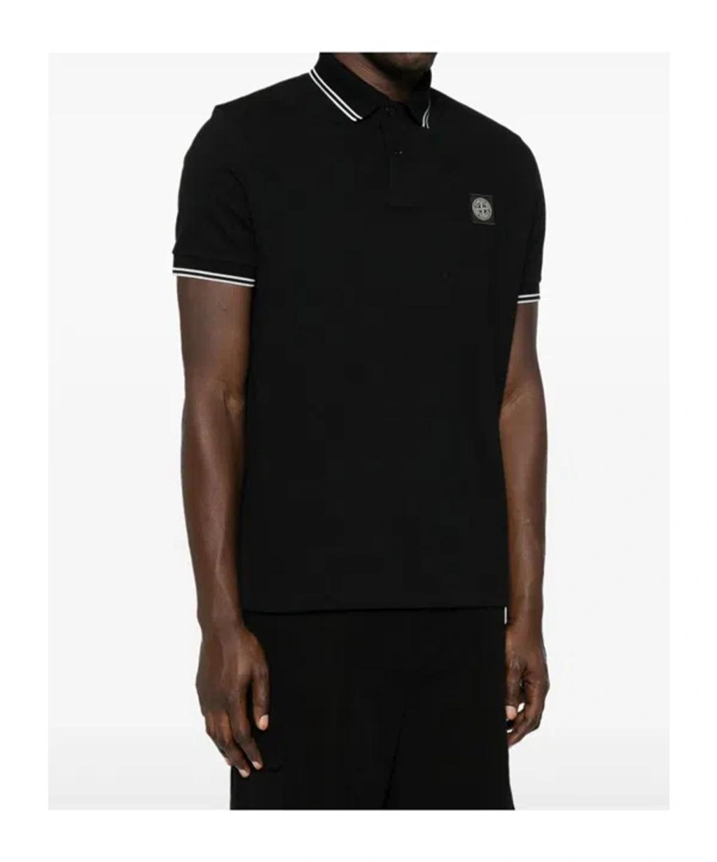 STONE ISLAND Mens Black Brand-patch Regular-fit Stretch-cotton Polo Shirt Xl Product Image