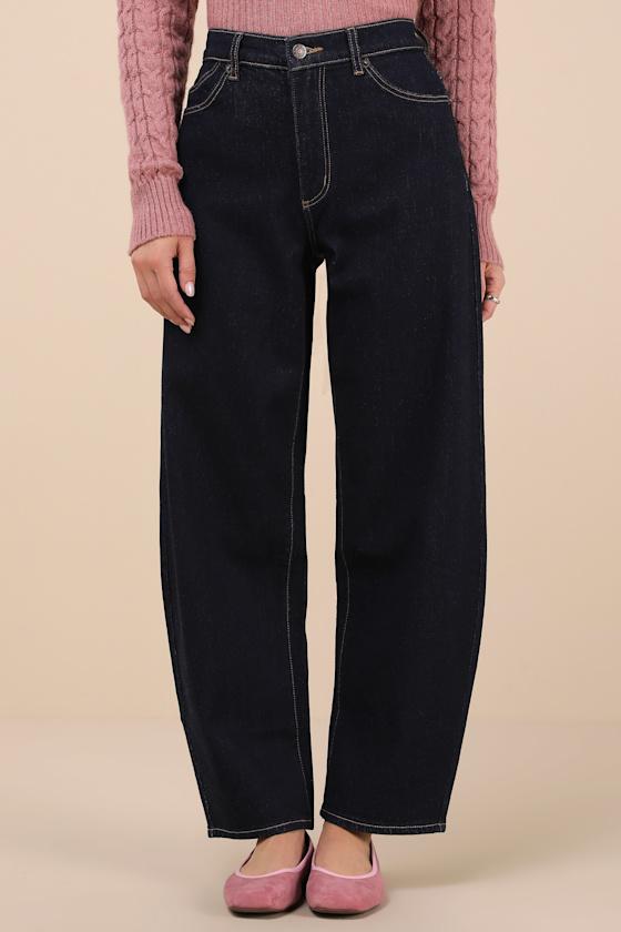 Gigi Dark Wash High-Rise Barrel Jeans Product Image