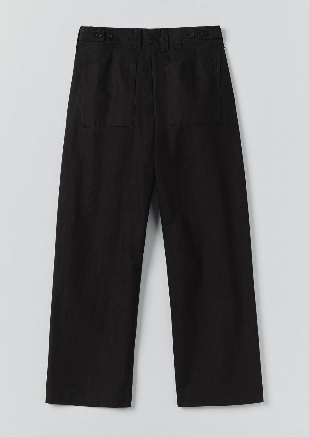 Cotton Wool Herringbone Wide Leg Pants | Black Product Image