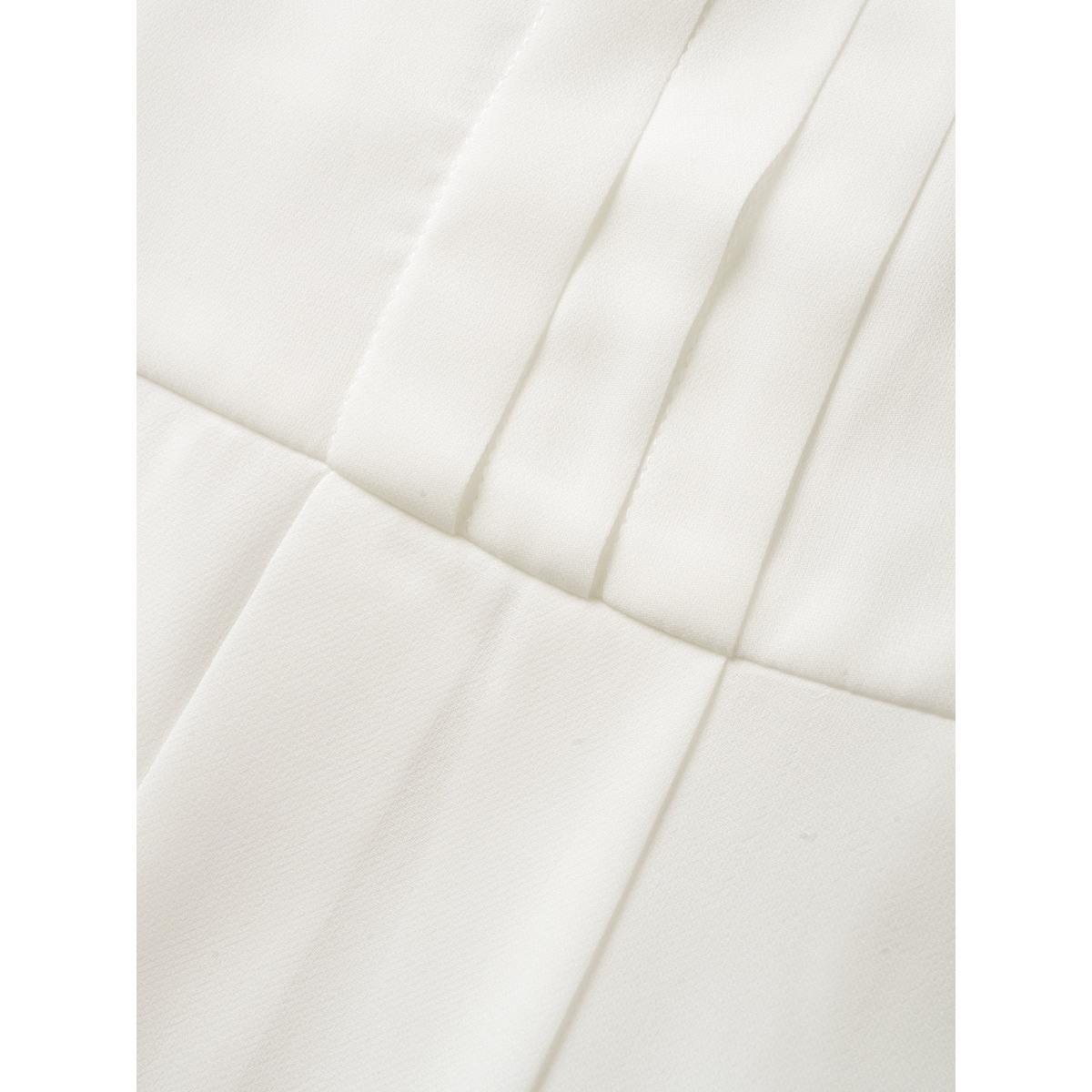 Plus Size Ivory Tiered Mesh Pleated Ruffle Sleeve Blouse Women At the Office Short sleeve Round Neck Work Blouses BloomChic 12/L Product Image