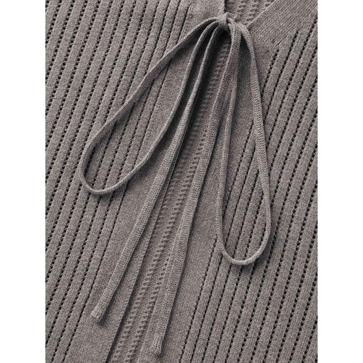 Plus Size Front Tie Textured Long Knit Cardigan DarkGray Women Leisure Loose Long Sleeve Casual Cardigans BloomChic 22-24/3X Product Image