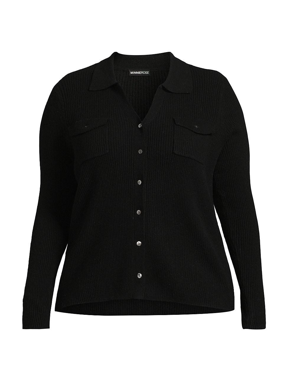 Womens Cashmere Rib-Knit Button-Front Shirt Product Image