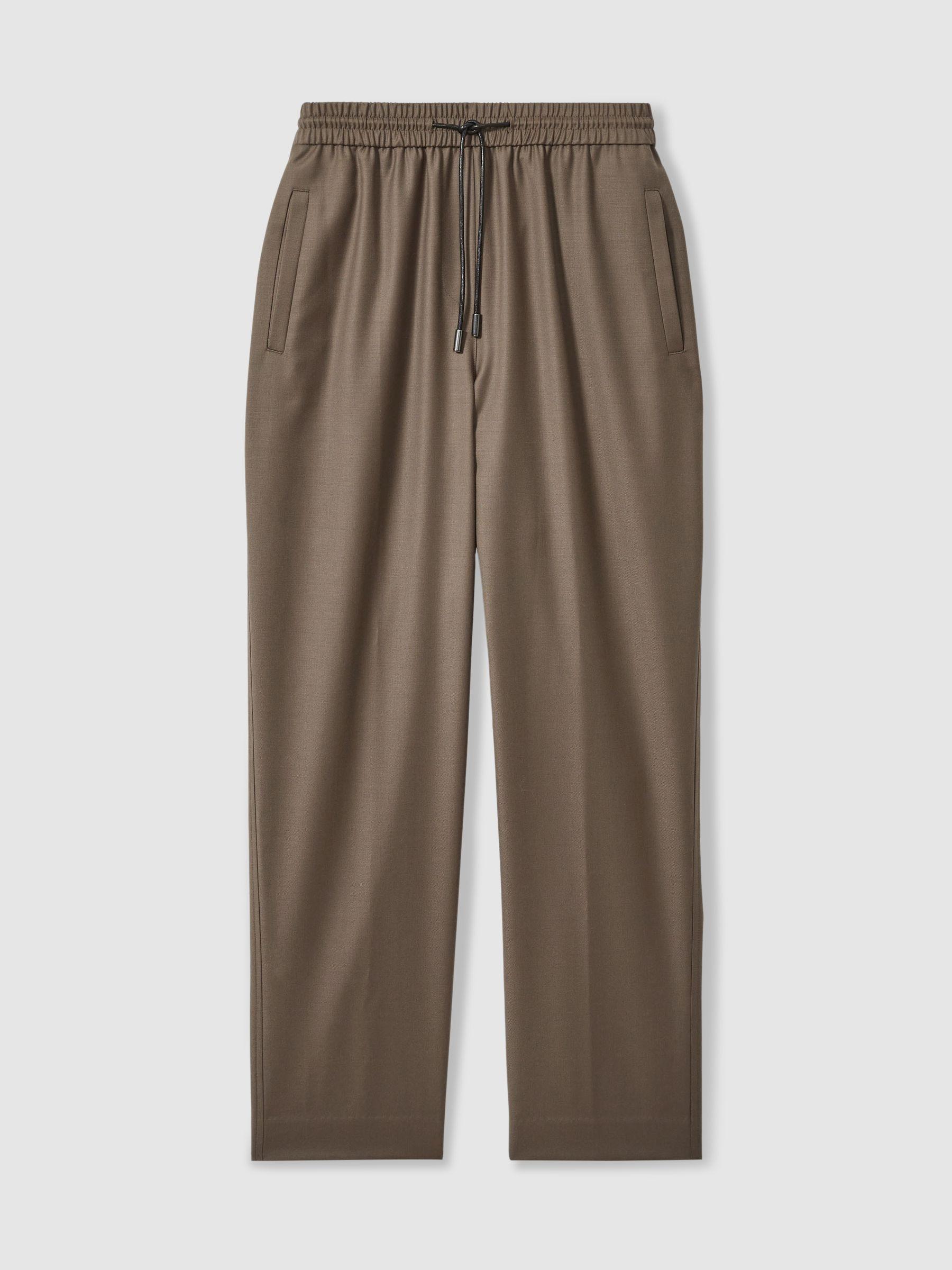 Wool-Blend Drawstring-Waist Tapered Trousers in Mink Neutral Product Image